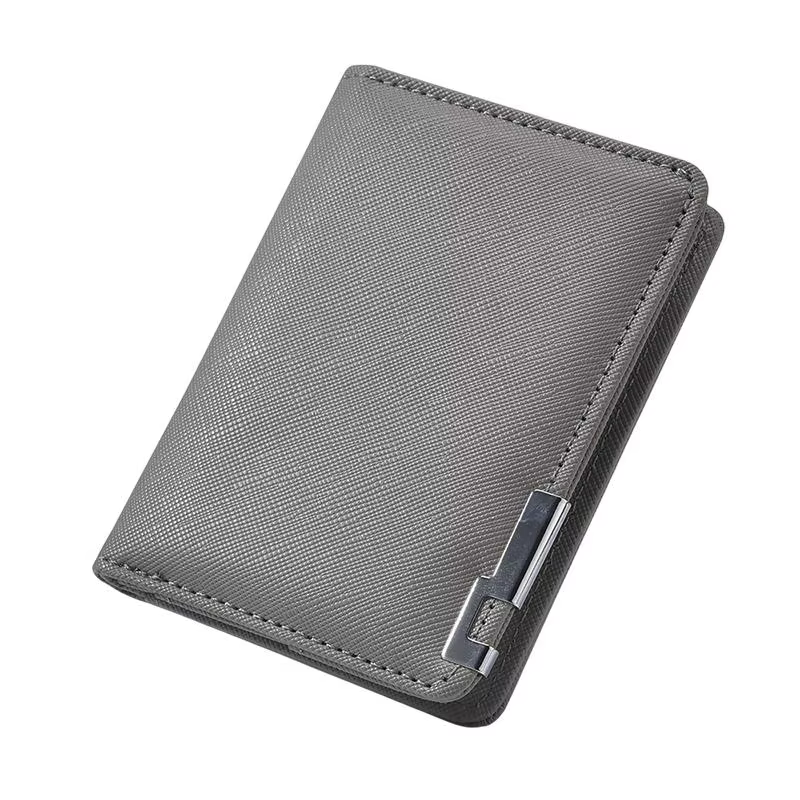 Portefeuille fin en similicuir noir avec plusieurs emplacements pour cartes, style professionnel pou