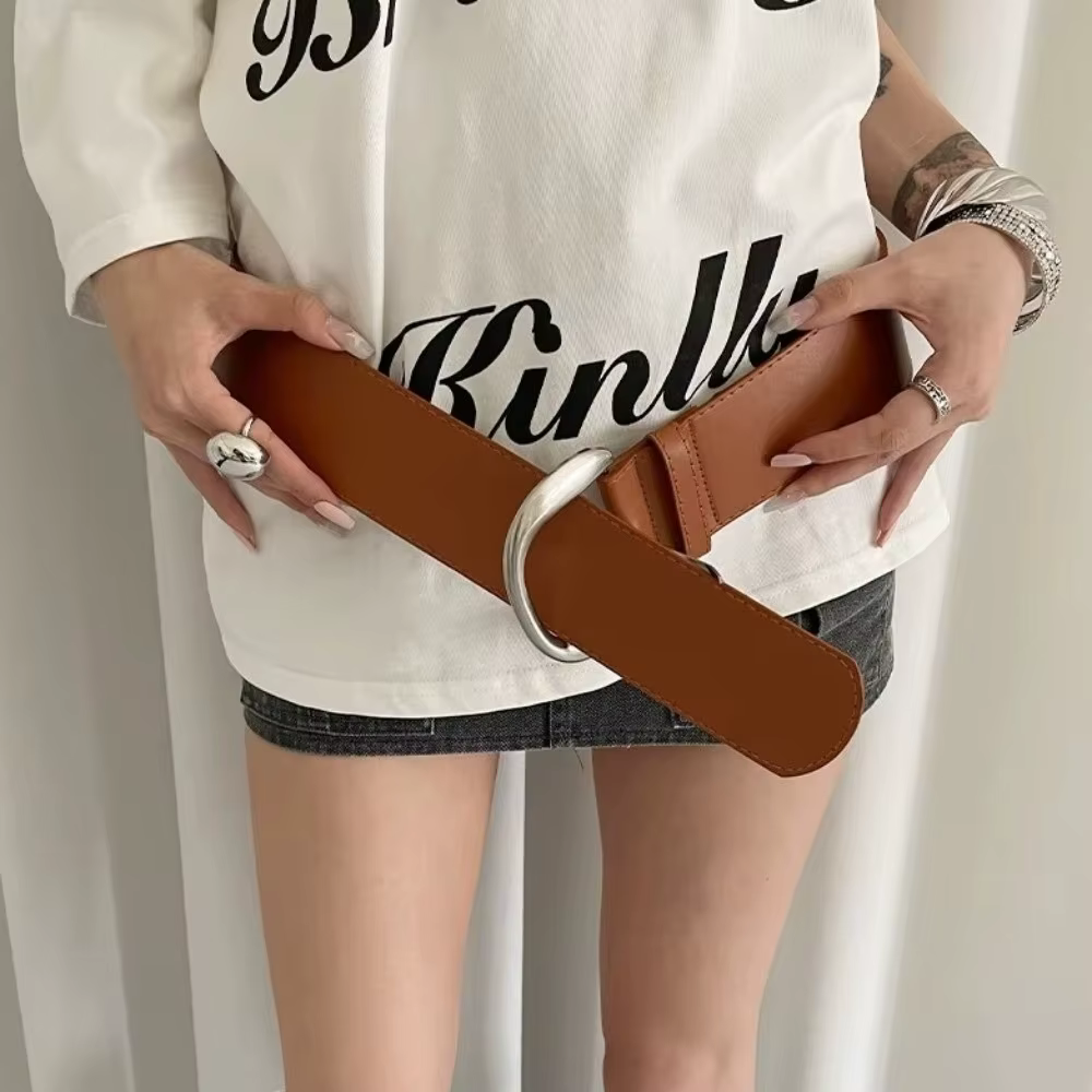 Ceinture large réglable rétro en cuir blanc, cintré à la taille pour femmes