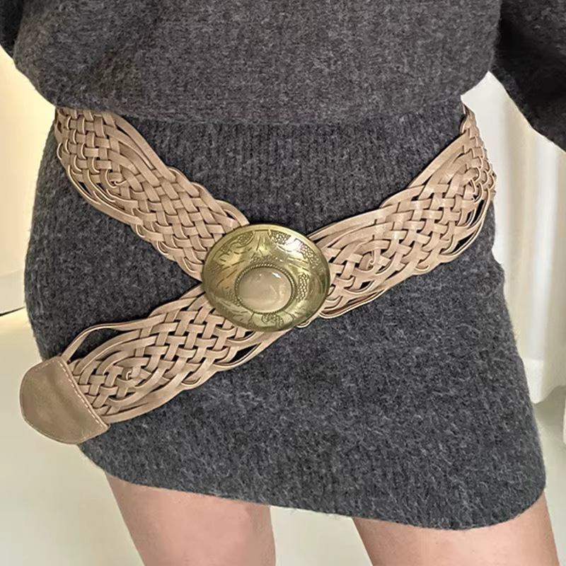 Ceinture large tissée bohème, boucle en cuivre Antique, jupe pour femmes, gilet, Vintage, ethnique, 