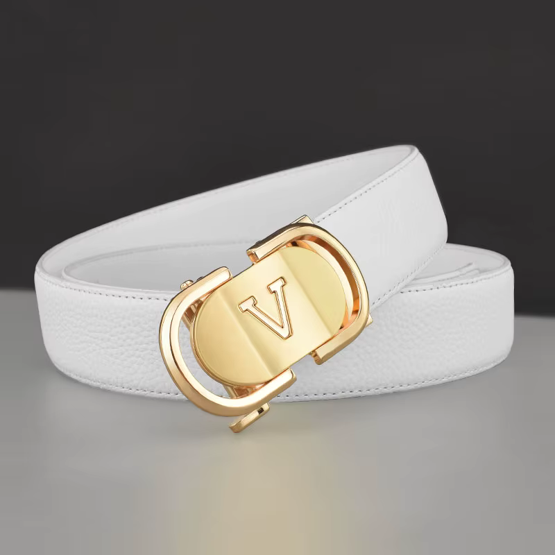 Ceinture en cuir pour hommes, boucle automatique bleue, plus de couleurs réglables, en cuir véritabl