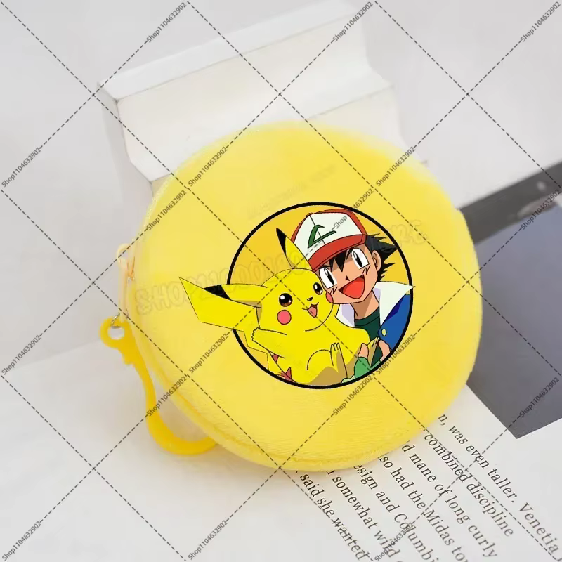 Porte-monnaie en peluche Pokémon Pikachu Charmander, mini portefeuille rond, porte-monnaie à fermetu