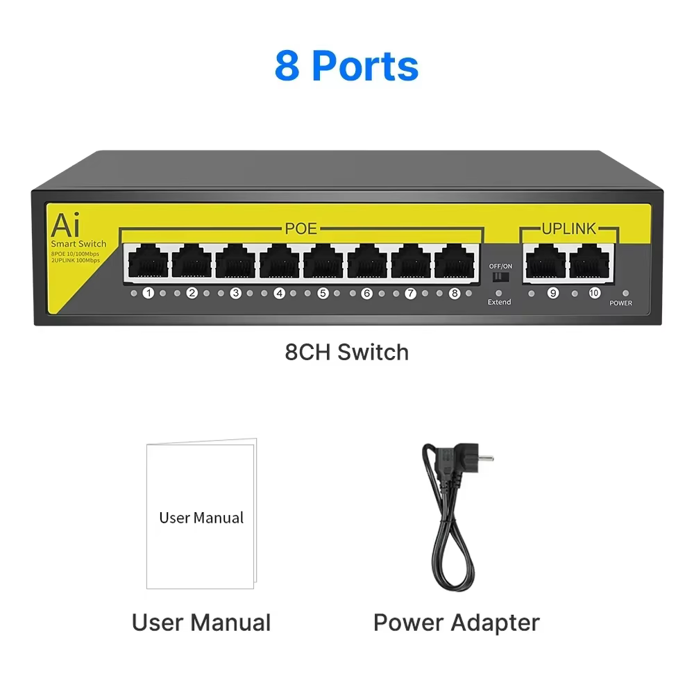 Hiseeu – Commutateur Ethernet POE 48V à 8/16 Ports, 10/100Mbps IEEE 802.3 af/at pour caméra IP, syst