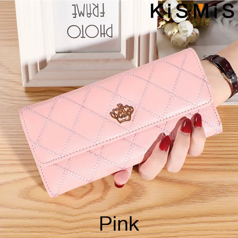 KISMIS portefeuilles pour femmes mignon rose poche femmes portefeuilles sacs à main Plaid en cuir PU