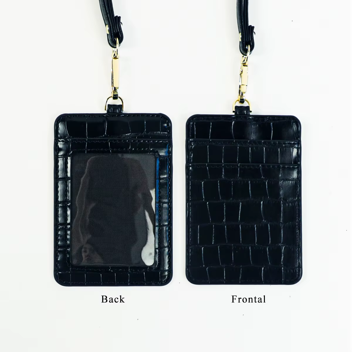 Porte-carte avec lanière en cuir PU de crocodile avec nom personnalisé, porte-carte d'identité multi