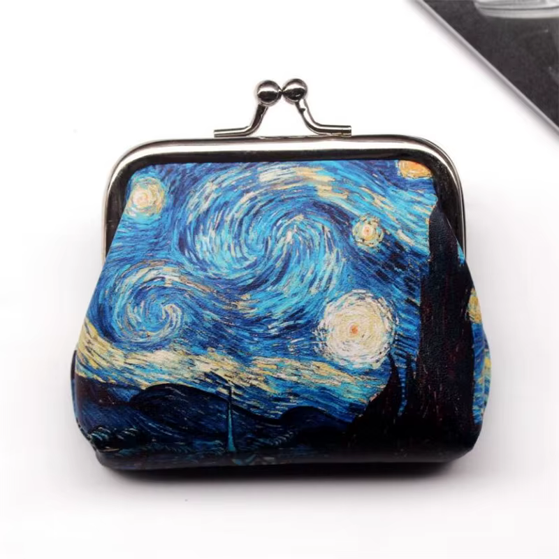 Porte-monnaie vintage en cuir PU pour femme avec fermeture à fermoir, mini pochette, motif imprimé,
