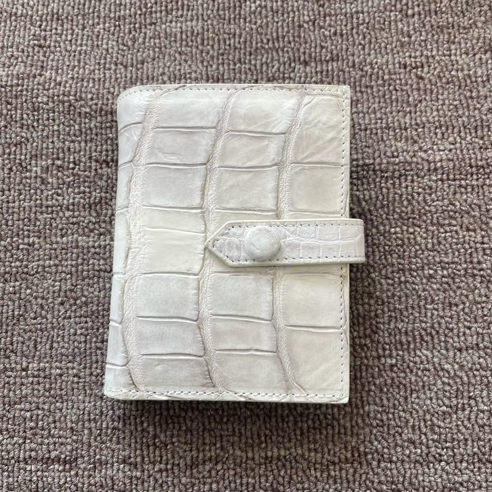 Portefeuille pour femme en cuir de crocodile blanc de l'Himalaya, portefeuille court en cuir de croc