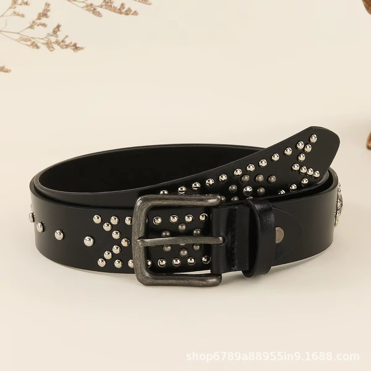 Ceinture à rivets style punk vintage, ceinture décorative européenne et américaine, ceinture en cuir