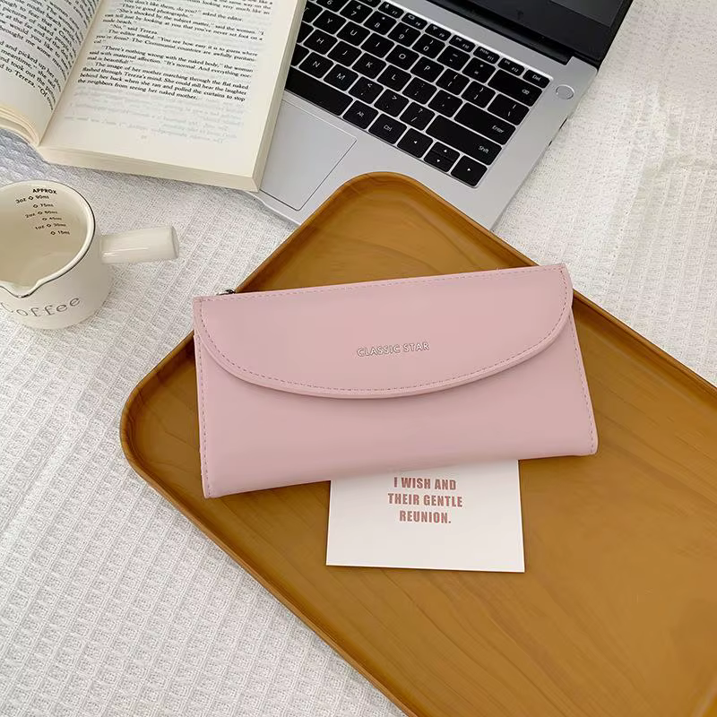 Portefeuille long pour femme en cuir vegan marron avec plusieurs emplacements pour cartes et fermetu