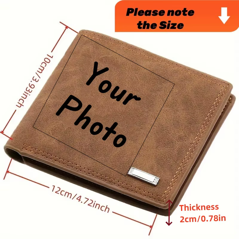 Portefeuille vintage personnalisé gravé avec photo pour homme, portefeuille court vieilli avec poche
