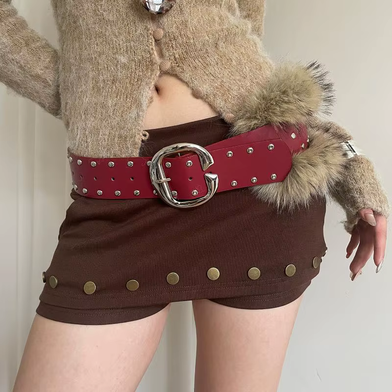 Ceinture large en fausse fourrure pour femmes, haut de gamme, Patchwork, robuste, Style Punk rétro, 