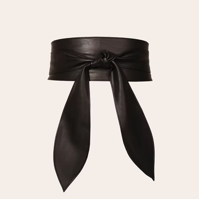 Ceinture Obi large pour femme en cuir PU souple, à nouer, ceinture corset à nouer autour de la taill