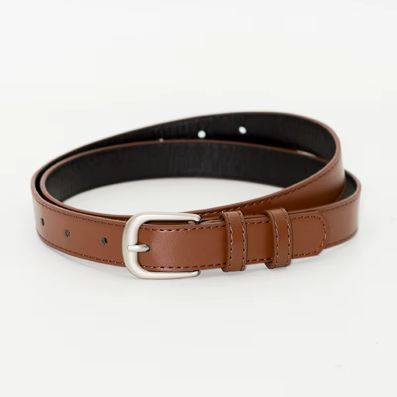 Ceinture en cuir pour femme avec boucle argentée, ceinture décontractée tendance pour jeans, pantalo