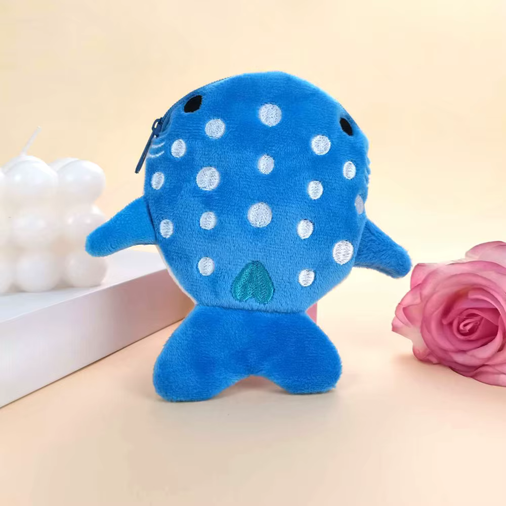Porte-monnaie multicolore en peluche pour femmes, mignon, requin, carte d'argent, clé, écouteurs, po
