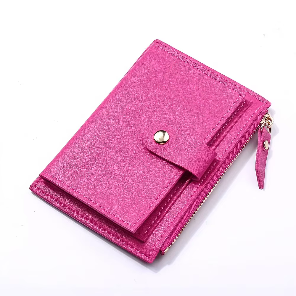 Portefeuille femme en cuir PU porte-cartes multi-cartes avec poche à monnaie zippée