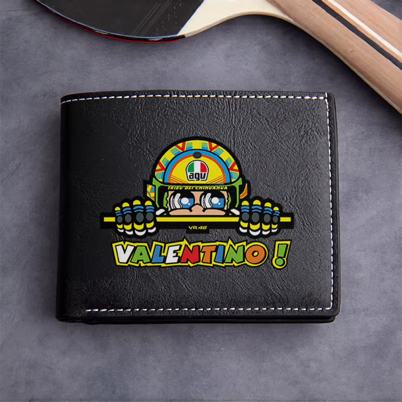Portefeuille d'affaires en cuir PU VALENTINO ROSSI VR46 pour homme, design compact, durable, léger, 