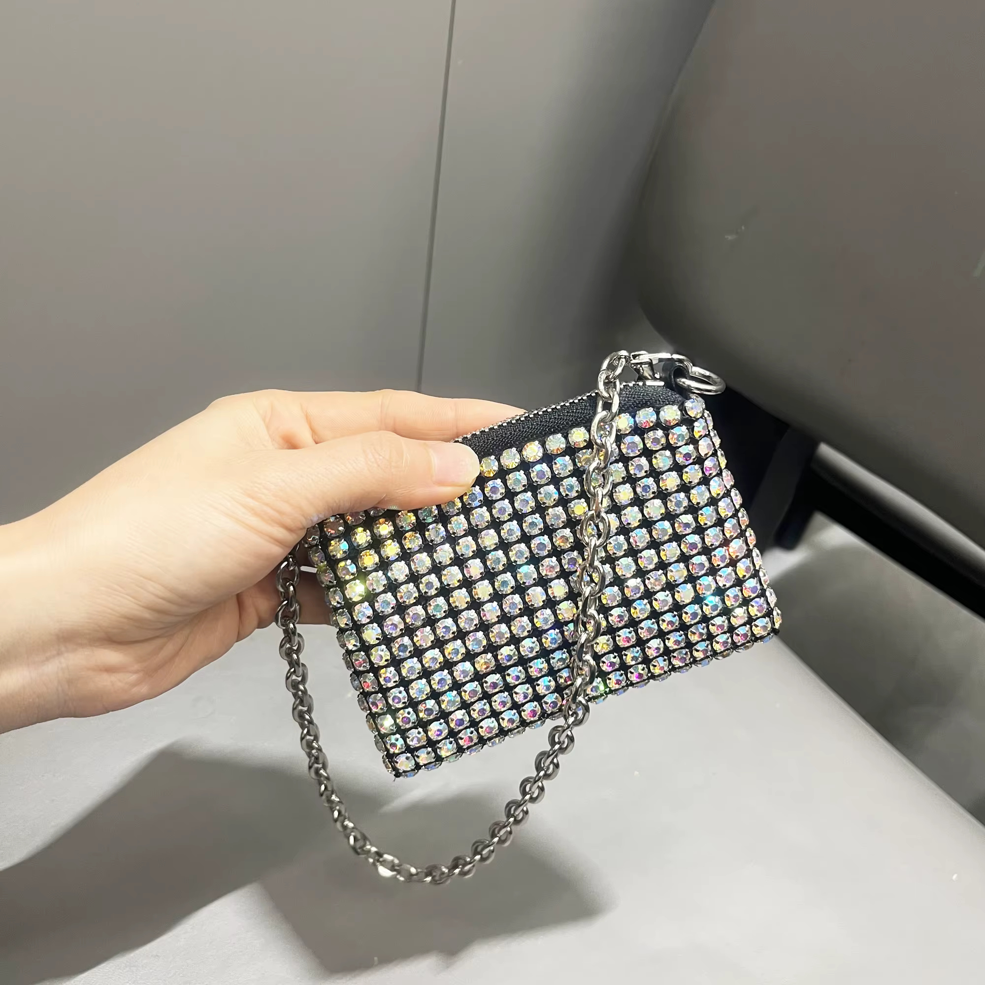 Mini petit sac brillant strass porte-monnaie chaîne courte sac à monnaie fait à la main petit sac de