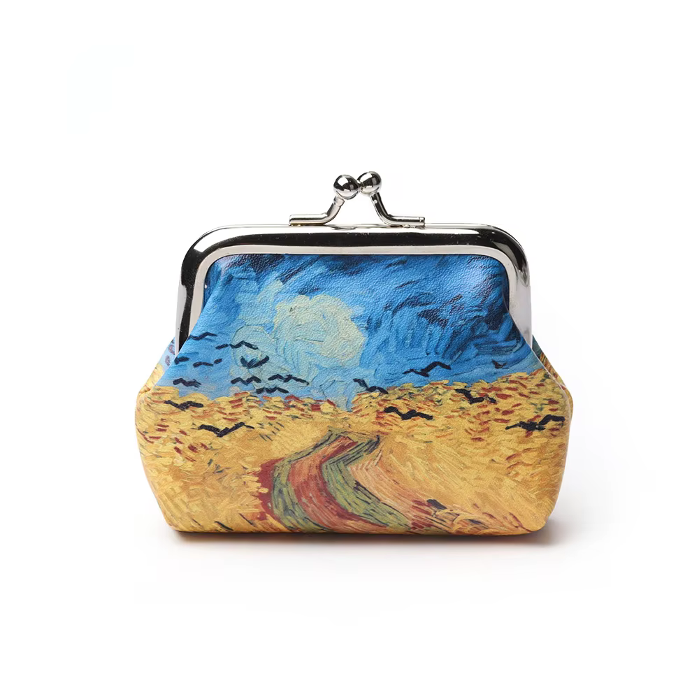 Petit porte-monnaie avec peinture à l'huile Van Gogh, porte-monnaie à motif de paysage/fleur, 1 pièc