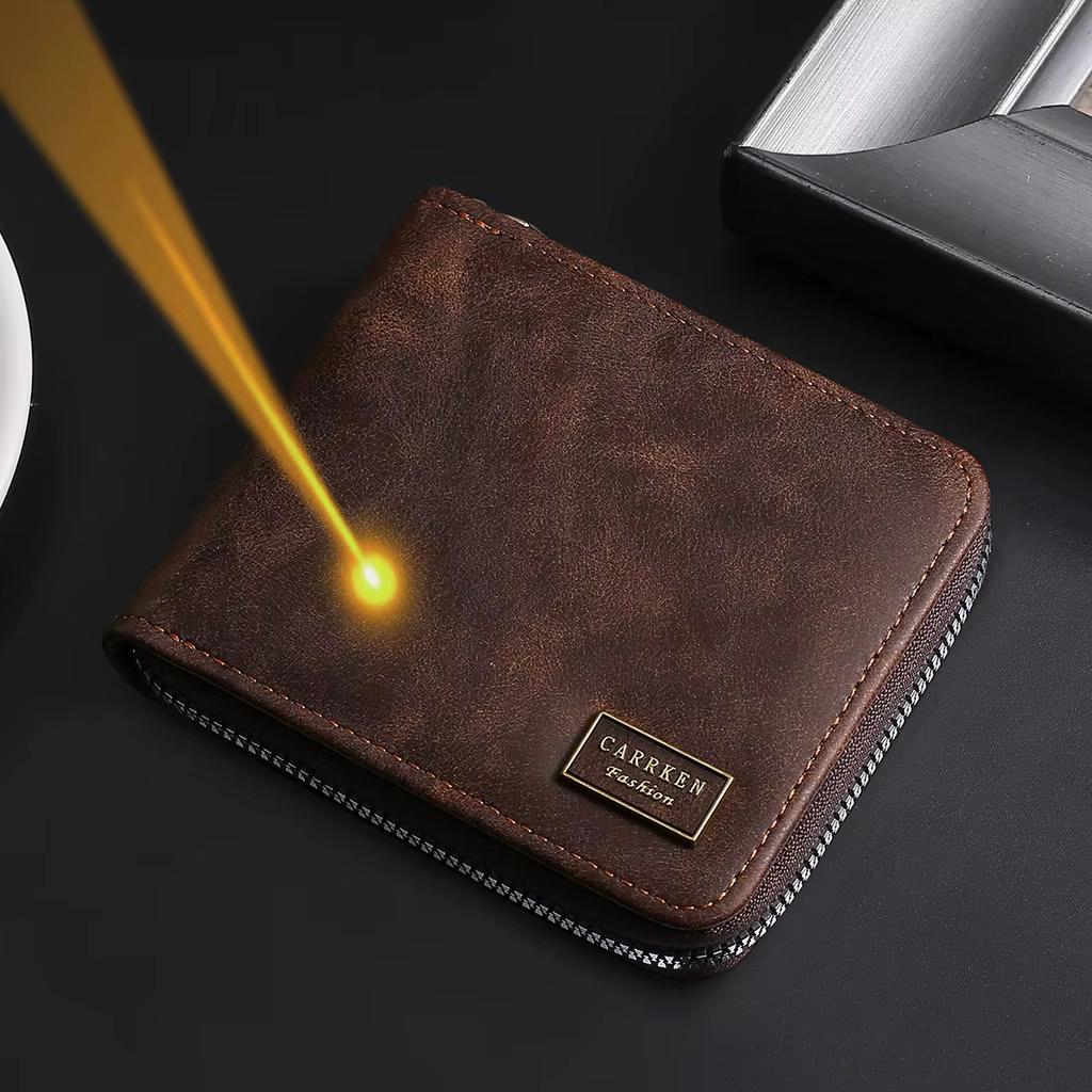 Portefeuille à fermeture éclair pour hommes avec nom gravé personnalisé - Style court avec porte-mon