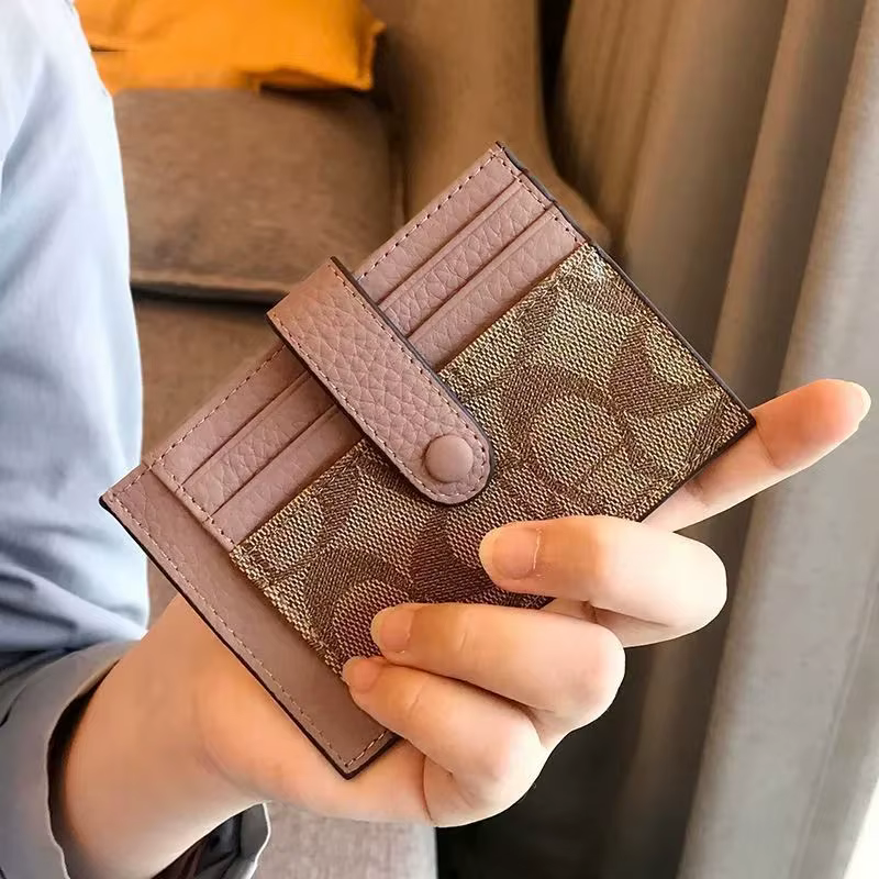 Porte-cartes ultra-fin de style monogramme, mini-portefeuille court à rabat pour femmes, appliques, 