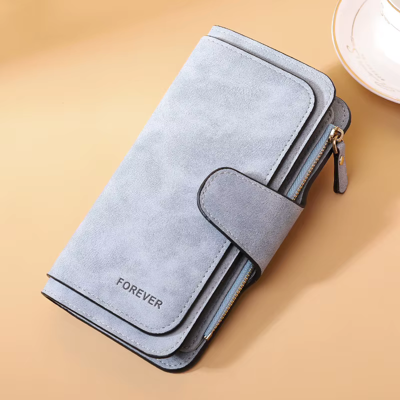 Portefeuille long en similicuir mat pour femme, pochette à pression avec plusieurs emplacements pour