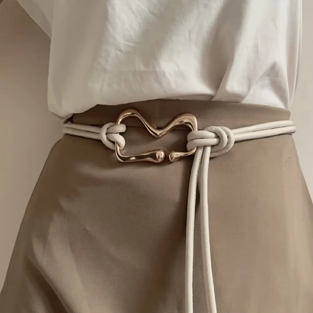Ceinture fine en cuir PU pour femmes, Vintage, corde nouée, boucle dorée, robe manteau, ceinture, lo