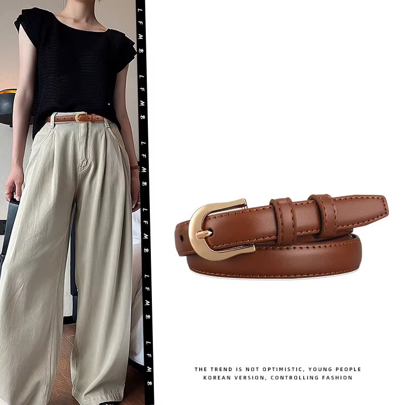 Ceinture d'été marron avec pantalon occidental assorti, Simple et polyvalente, nouvelle décoration à