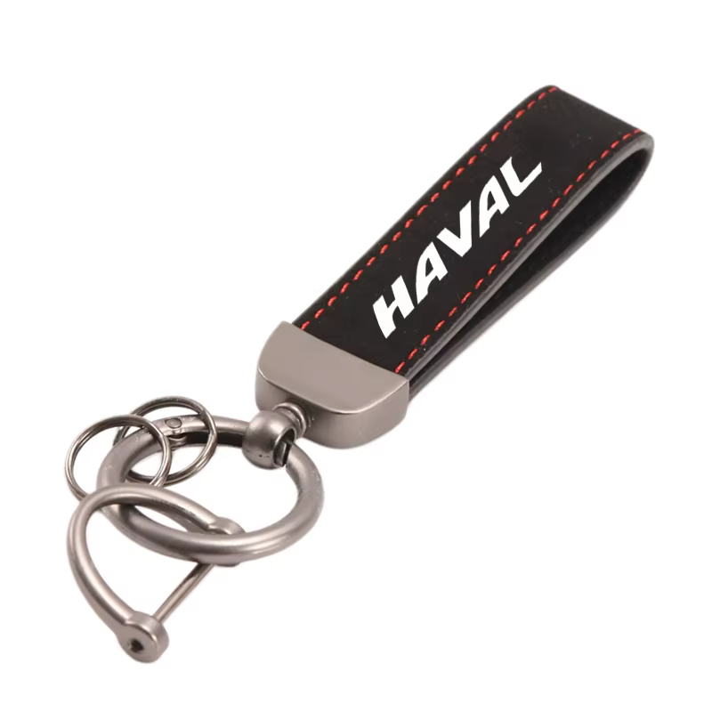 Porte-clés de voiture en suède avec boucle fer à cheval, cordon de fixation, cadeau pour Haval H1 H2