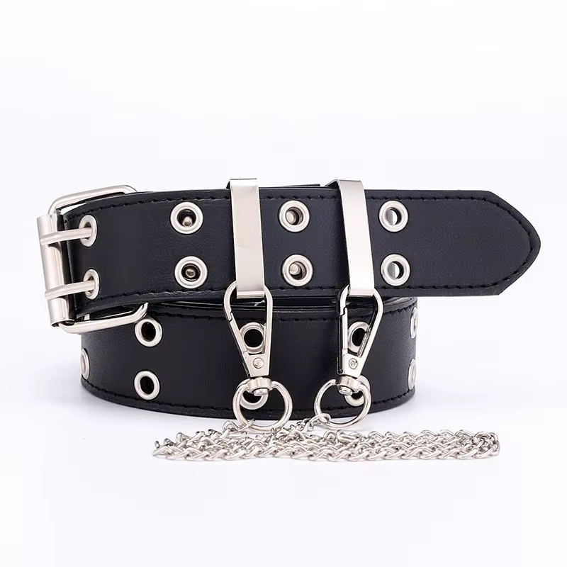 Ceinture gothique à Double anneau avec chaîne, ceinture en jean unisexe, boucle ardillon Punk, ceint