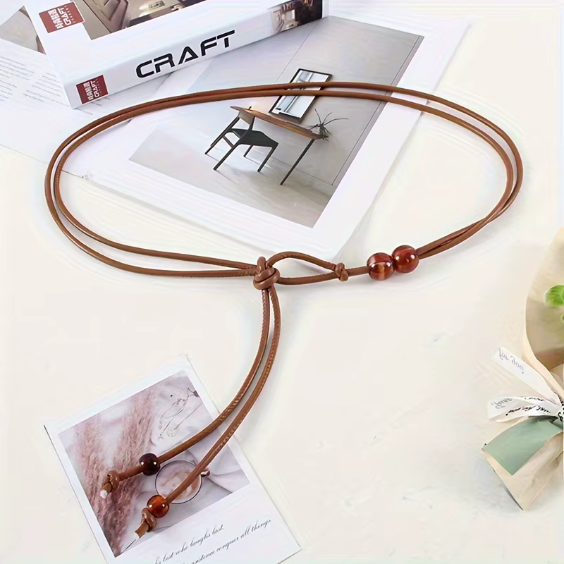 Ceinture réglable pour femme - Design perlé marron, accessoire de jupe pour cintrer la taille, convi