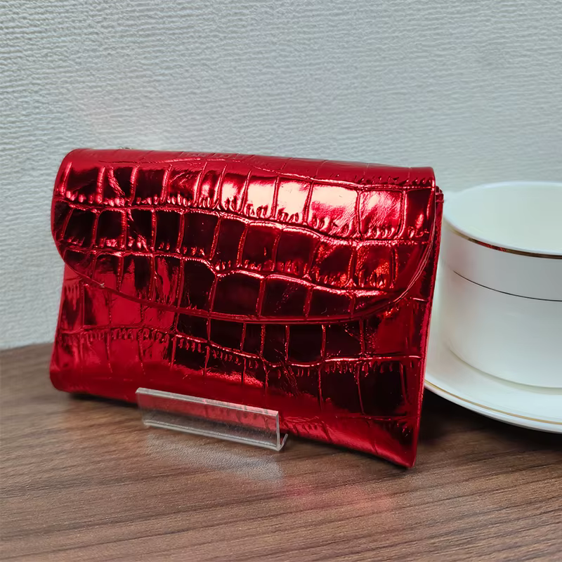 Portefeuille court motif Crocodile métallique pour femmes, en cuir de vache véritable, Animal en rel