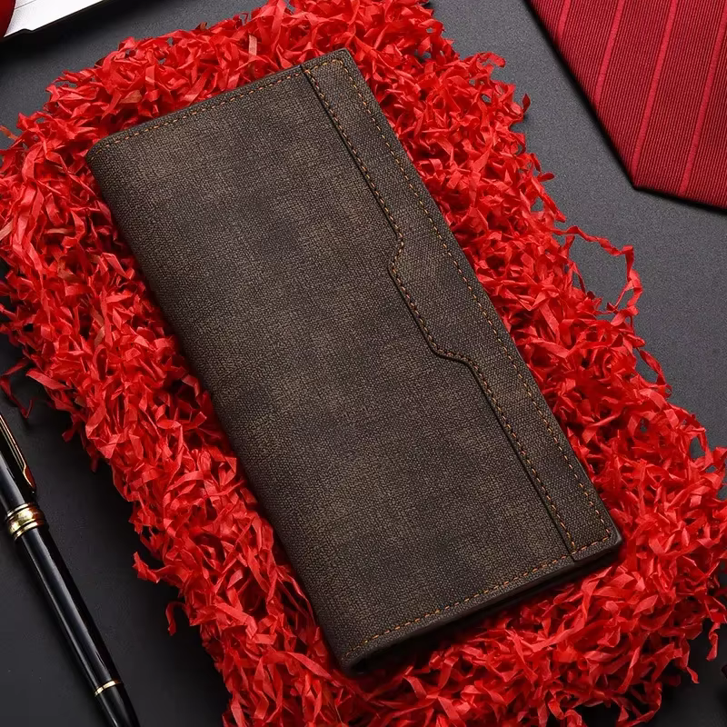 Portefeuille en cuir pour hommes porte-carte d'identité sac à main chéquier longue pochette à deux v