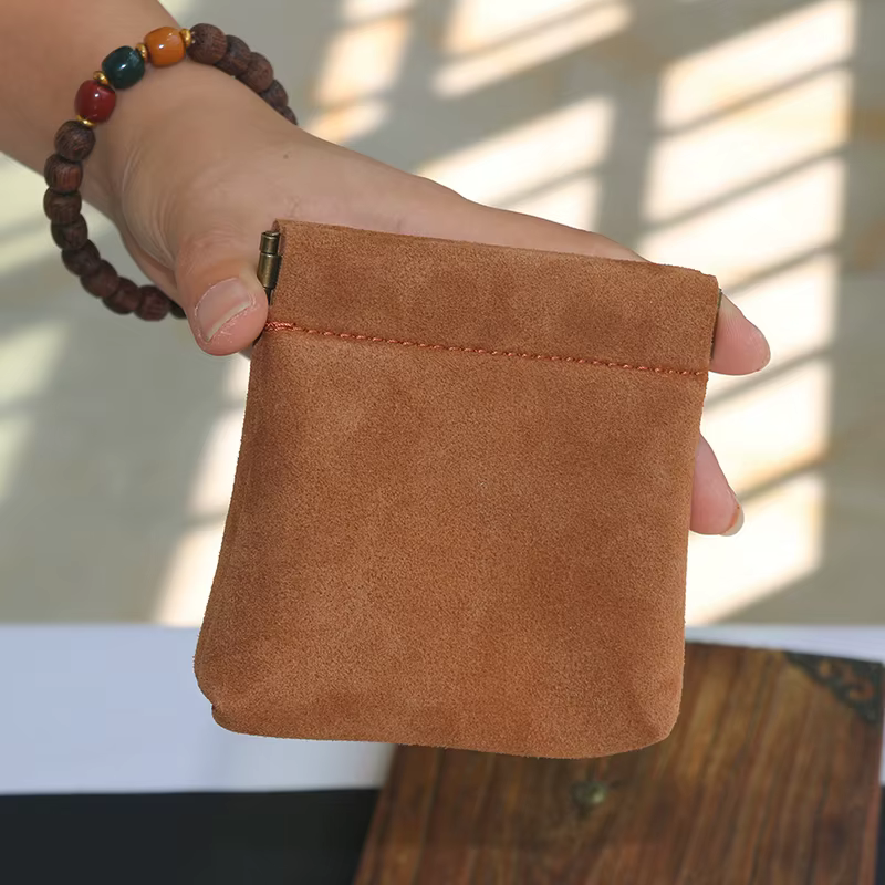 Organisateur de porte-monnaie en cuir de vache, fermeture à rebond automatique, portefeuille en cuir