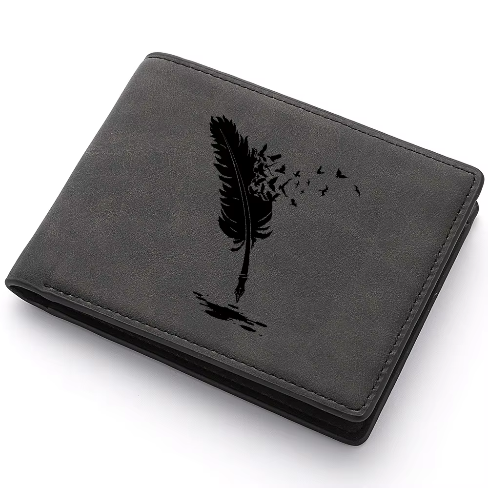 Nouveau portefeuille pour hommes à motif de plumes d'ange noires de qualité supérieure avec plusieur