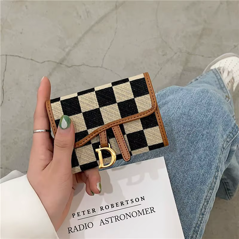 Nouveau noir blanc vérifier exquis haut de gamme multi-porte-carte pour les femmes mince étui à cart