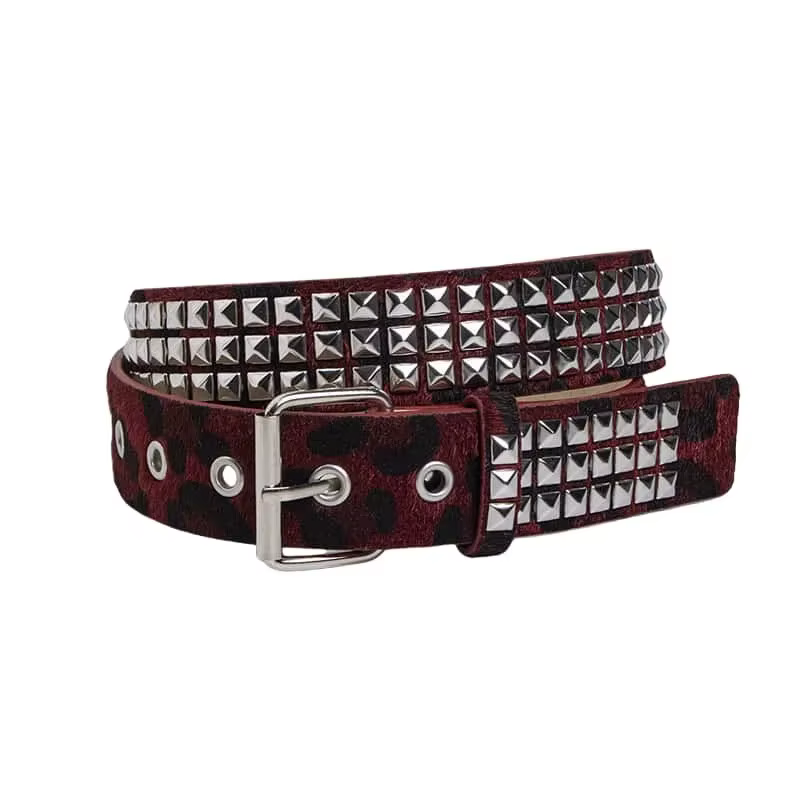 Ceinture en PU pour femme, style Punk Rose avec rivets en fourrure, accessoire pour jeans Y2K Hip Ho