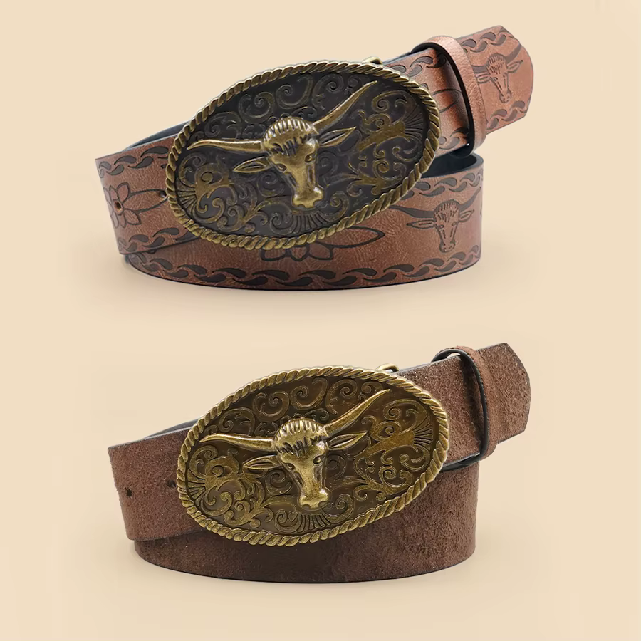 Ceinture décontractée de style occidental rétro avec boucle en alliage antique, un accessoire polyva
