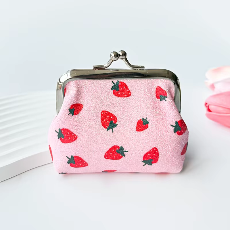 Porte-monnaie à motif de fruits - Petit portefeuille scintillant - Porte-monnaie imprimé fruits pour