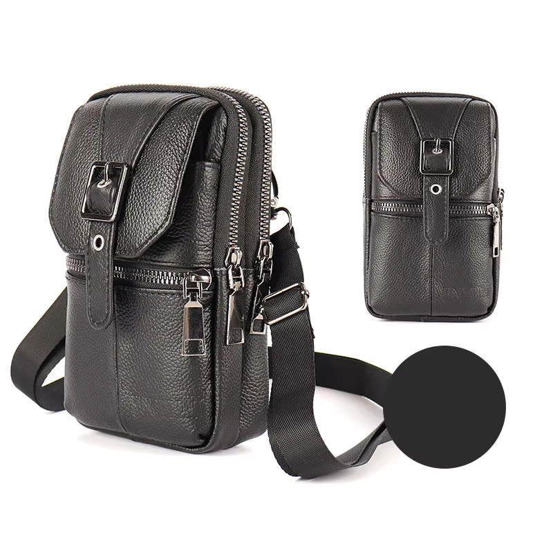Pochette de téléphone multifonction en cuir pour hommes, sac de ceinture, une épaule diagonale verti