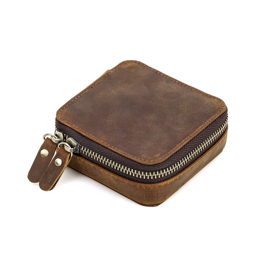 Boîte de rangement de bijoux en cuir véritable fait à la main, rétro boîte de rangement de bijoux, o