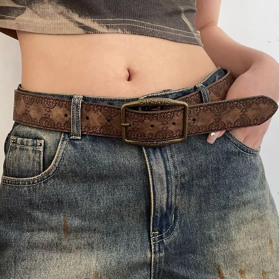 Ceinture occidentale Vintage pour femmes, 1 pièce, boucle en métal, en cuir, Cowboy de campagne, Cow