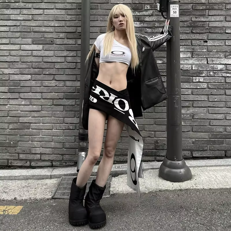 Nouvelle lettre imprimée ceintures noires pour femme Harajuku Streetwear Y2k scène années 2000 Emo a