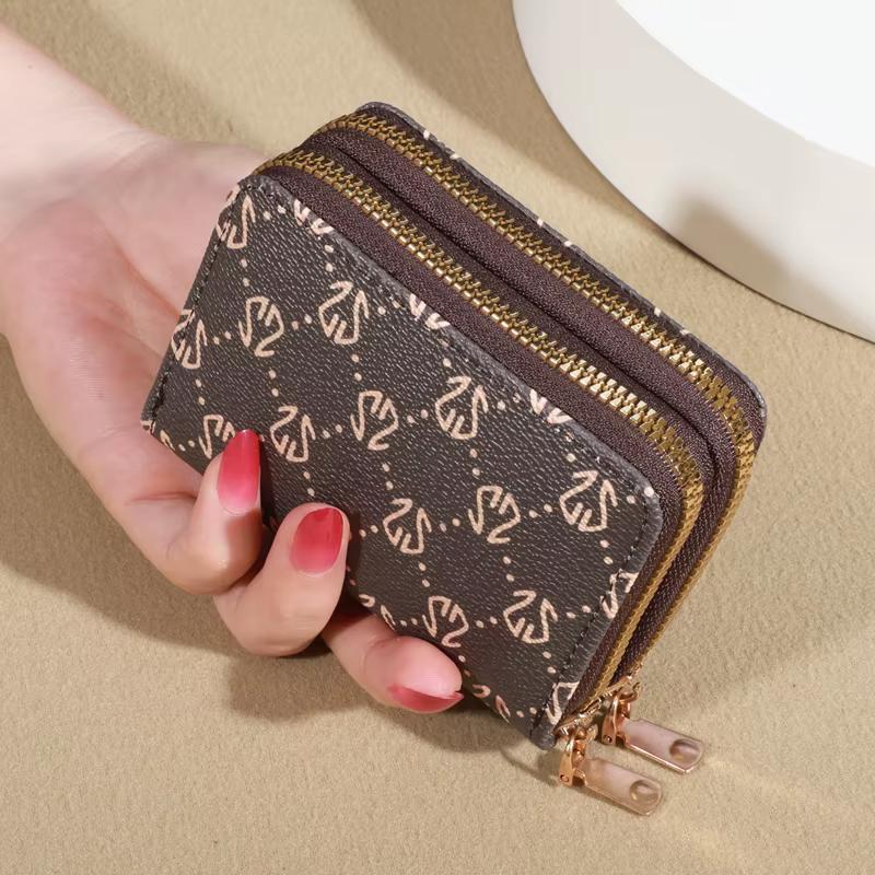 Porte-cartes à glissière vintage chic pour femmes, fentes multi-cartes sécurisées, similicuir à la m