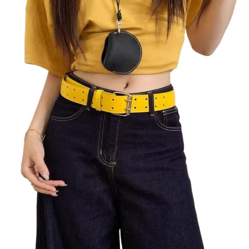 Large Design Sense Y2K – ceinture jaune à Double boutonnage pour femmes, avec jupe en jean avec gile