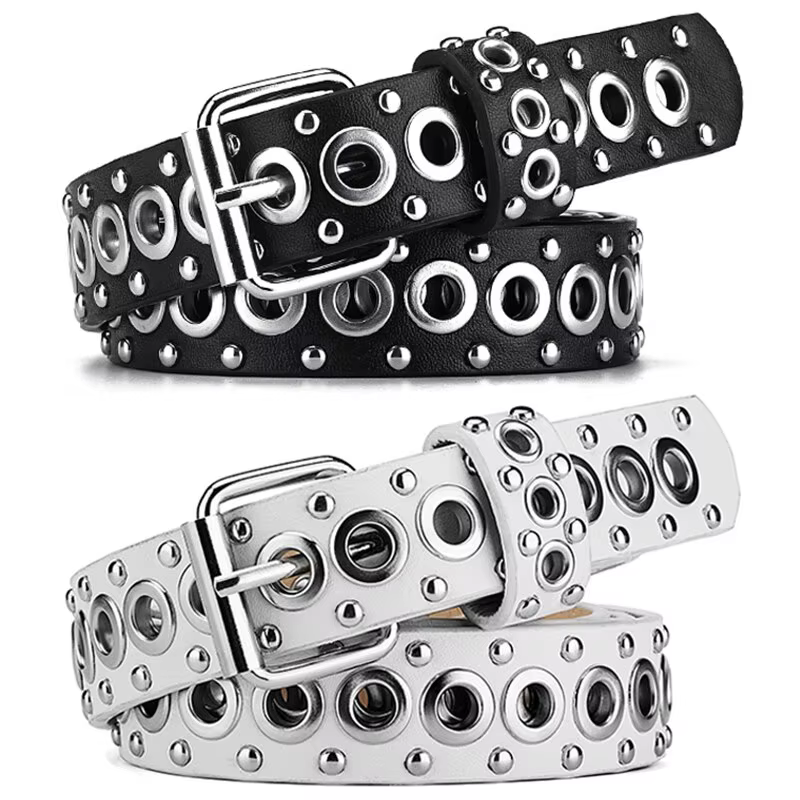 Ceinture fine à rivets pour femmes, à la mode, avec boucle à aiguille personnalisée, tendance de rue
