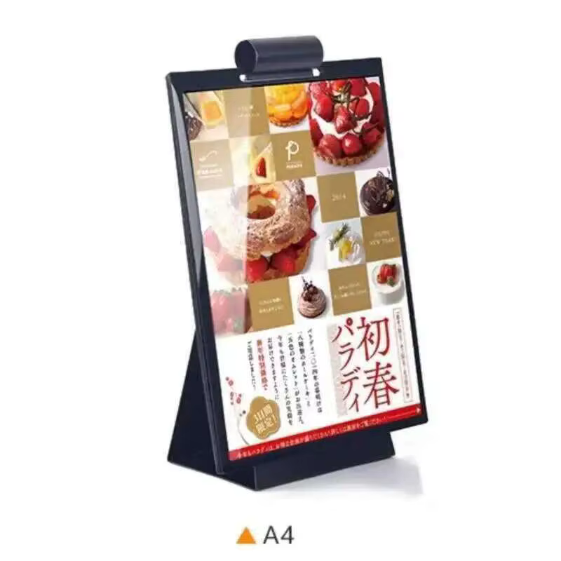 A4 210x297mm rabattable sur supports de menu en métal noir argent affiche dépliant signe présentoir