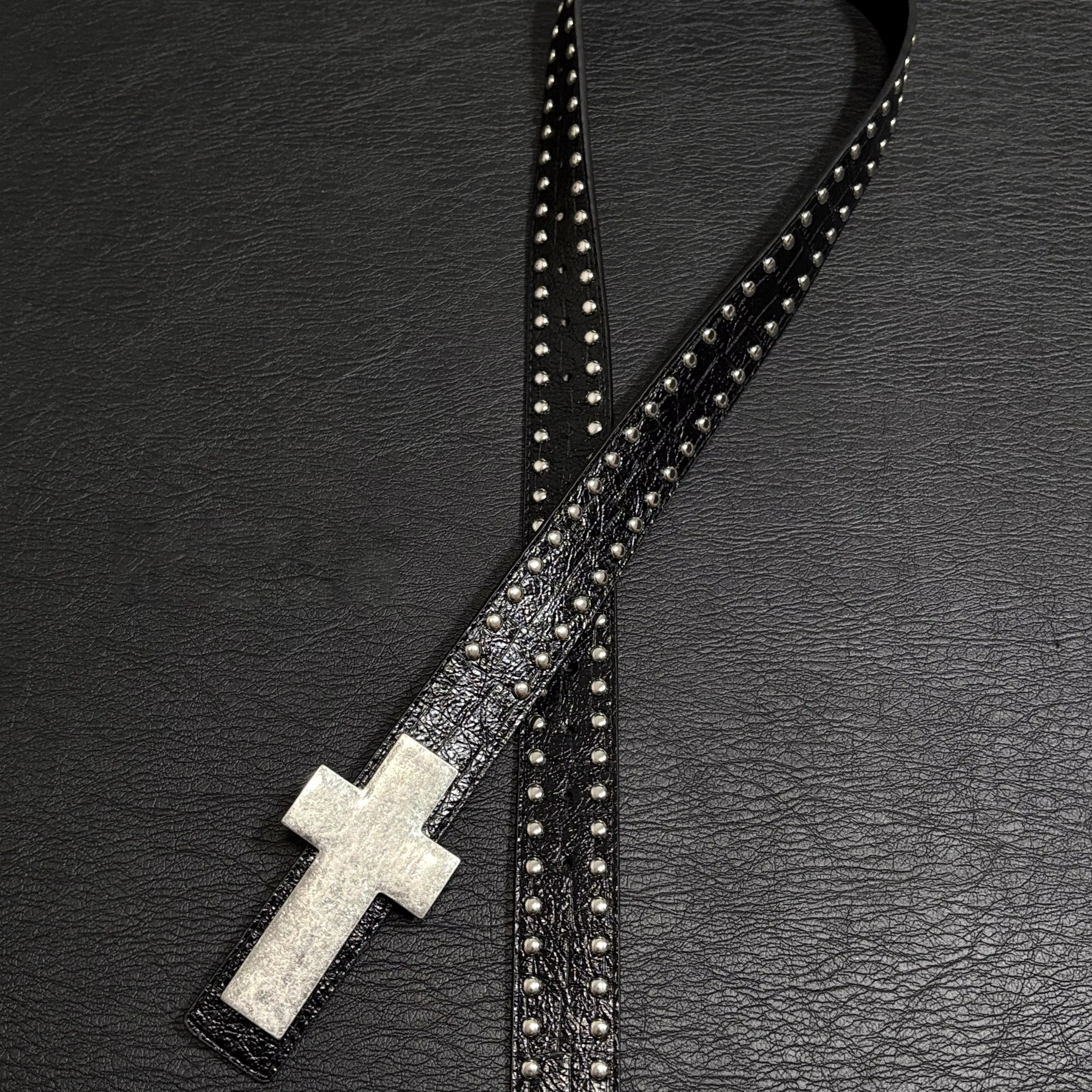 Ceinture Homme Style Harajuku Punk Cloutée à Croix, Motif Éclaté, Hip Hop Street Style, pour Fête Ro
