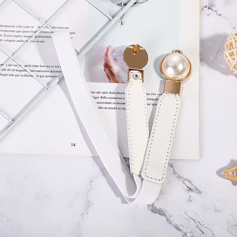 Ceinture élastique élégante pour femmes, avec boucles doubles perles, ceinture fine, ceinture décora