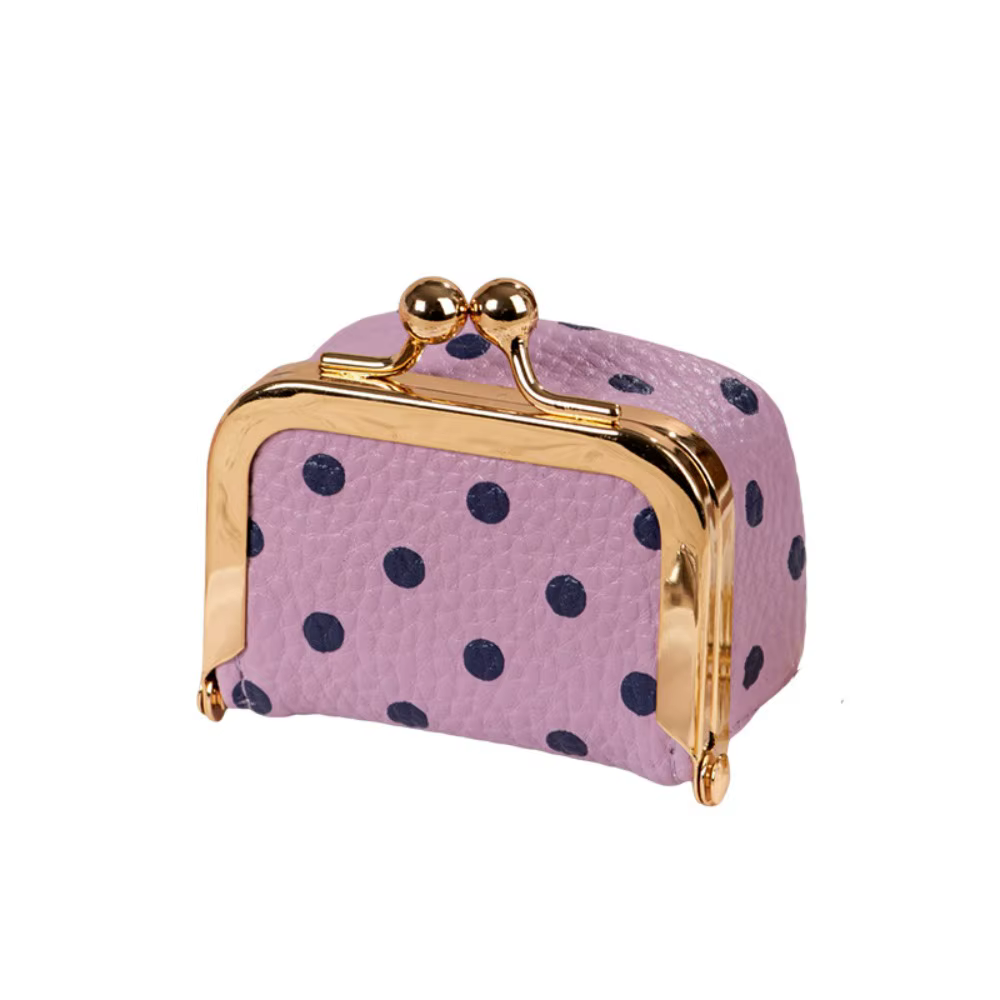 Porte-monnaie à fermoir Kiss Lock à pois en cuir PU, sac à bijoux carré en cuir, sac multifonctionne