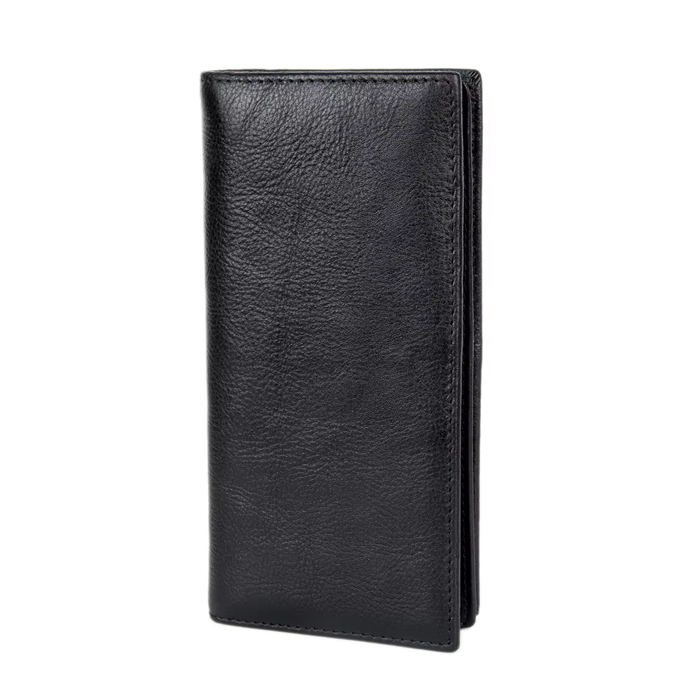 Portefeuille long en cuir tanné végétal pour homme, cuir de vache vertical à deux volets, grain supé