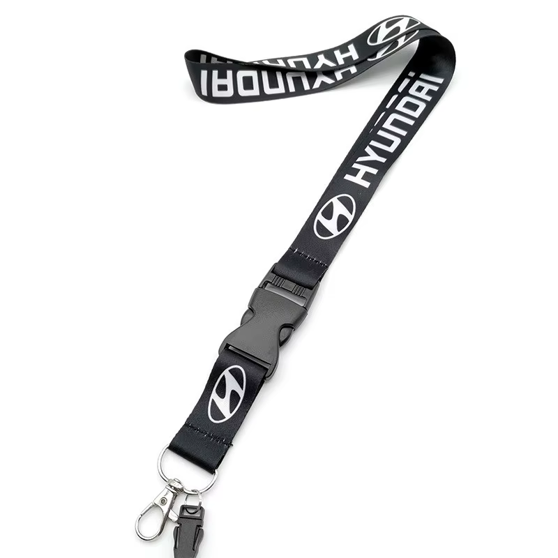 Porte-clés de voiture, porte-carte d'identité, cordon en Nylon noir, long ruban porte-clés pour Hyun